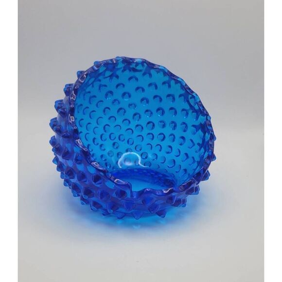 Vintage MCM Fenton Cobalt Blue Hobnail Round Orb Large Glass Ashtray